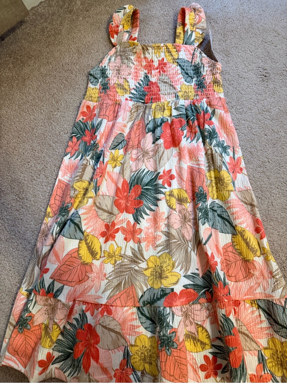 Floral Smocked Sundress - Coral, Yellow & Green